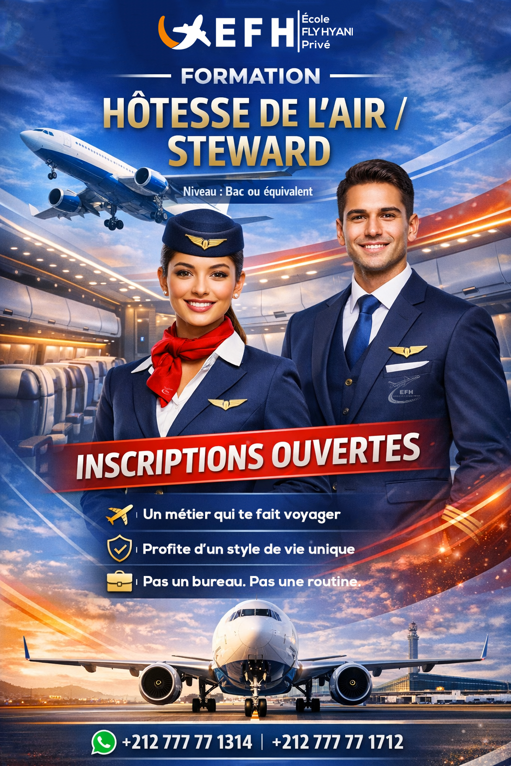 École des hôtesses de l'air et steward FLY HYANI Facebook ad