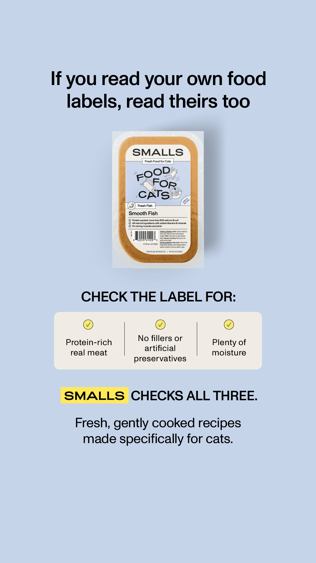 Smalls Facebook ad: Human-Grade Fresh Cat Food