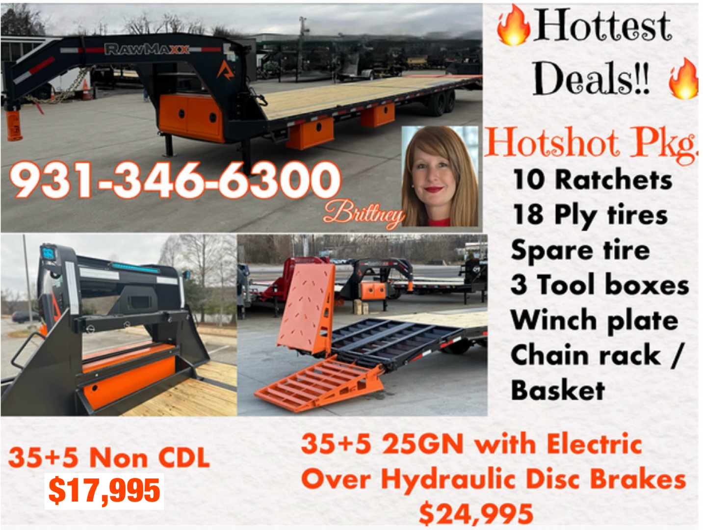 Brittney’s Hotshot Trailers Facebook ad: Gooseneck Trailers for any Transport Professional.