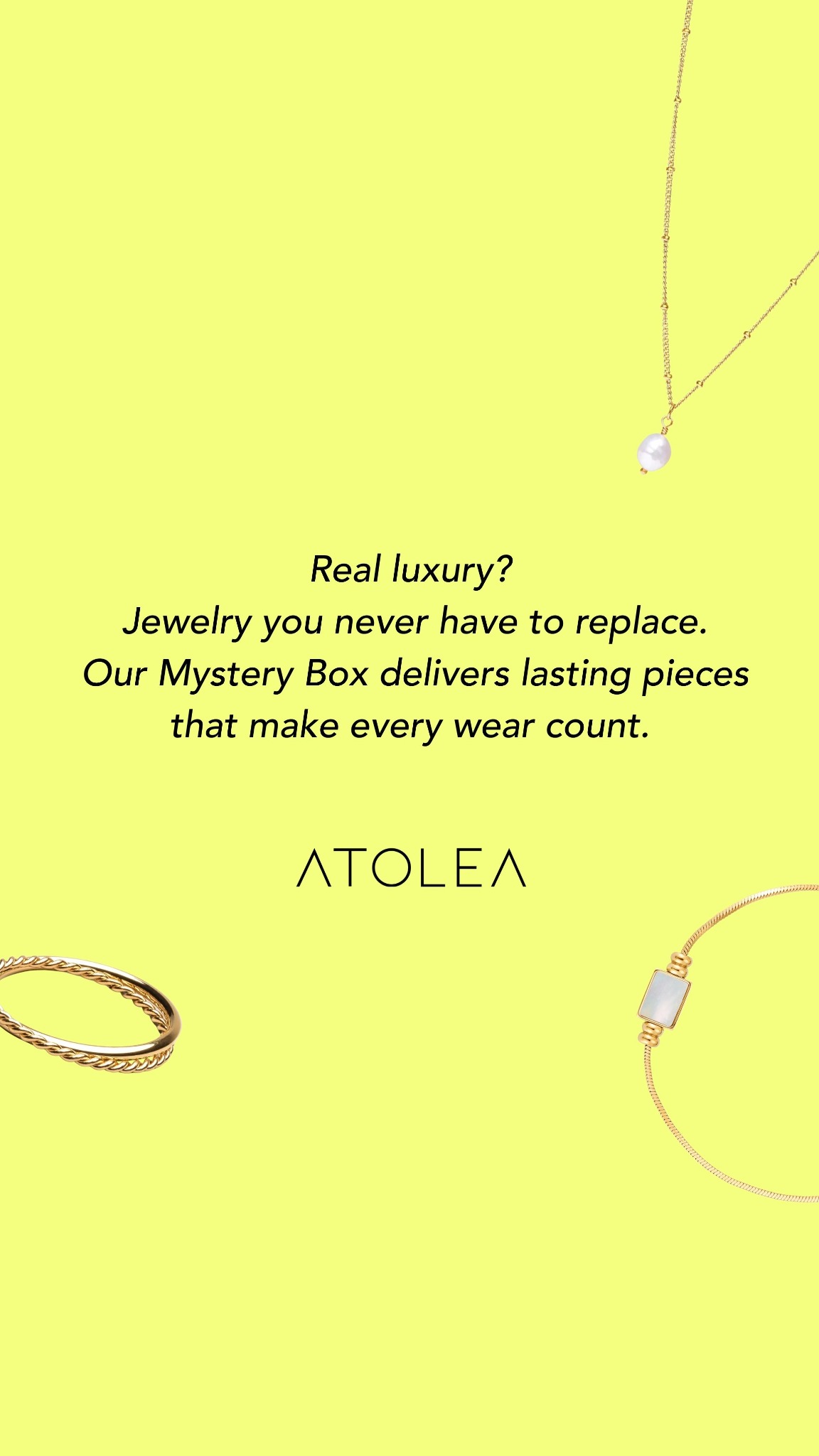 Atolea Jewelry Facebook ad: Stop Guessing. Start Receiving Waterproof Jewelry Every…