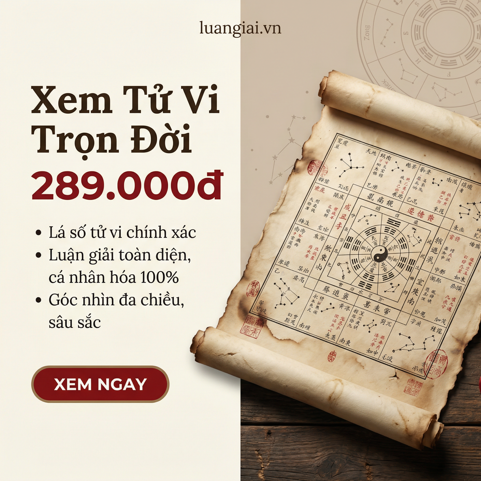 Luangiai.vn - Tra Cứu & Luận Giải Tử Vi Trọn Đời Facebook ad