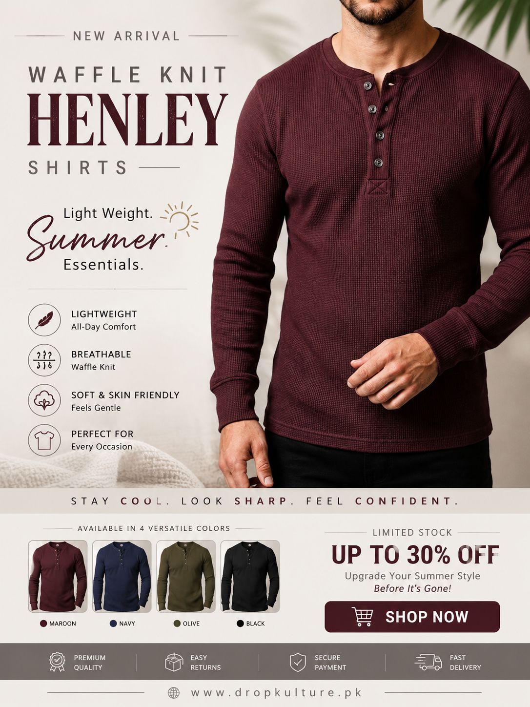 DropKulture.pk Facebook ad: The Best Men's Henley Shirt!