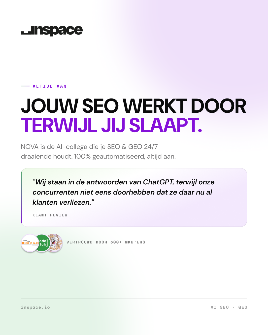 InSpace AI SaaS SEO & GEO Facebook ad: Vraag een gratis demo aan!