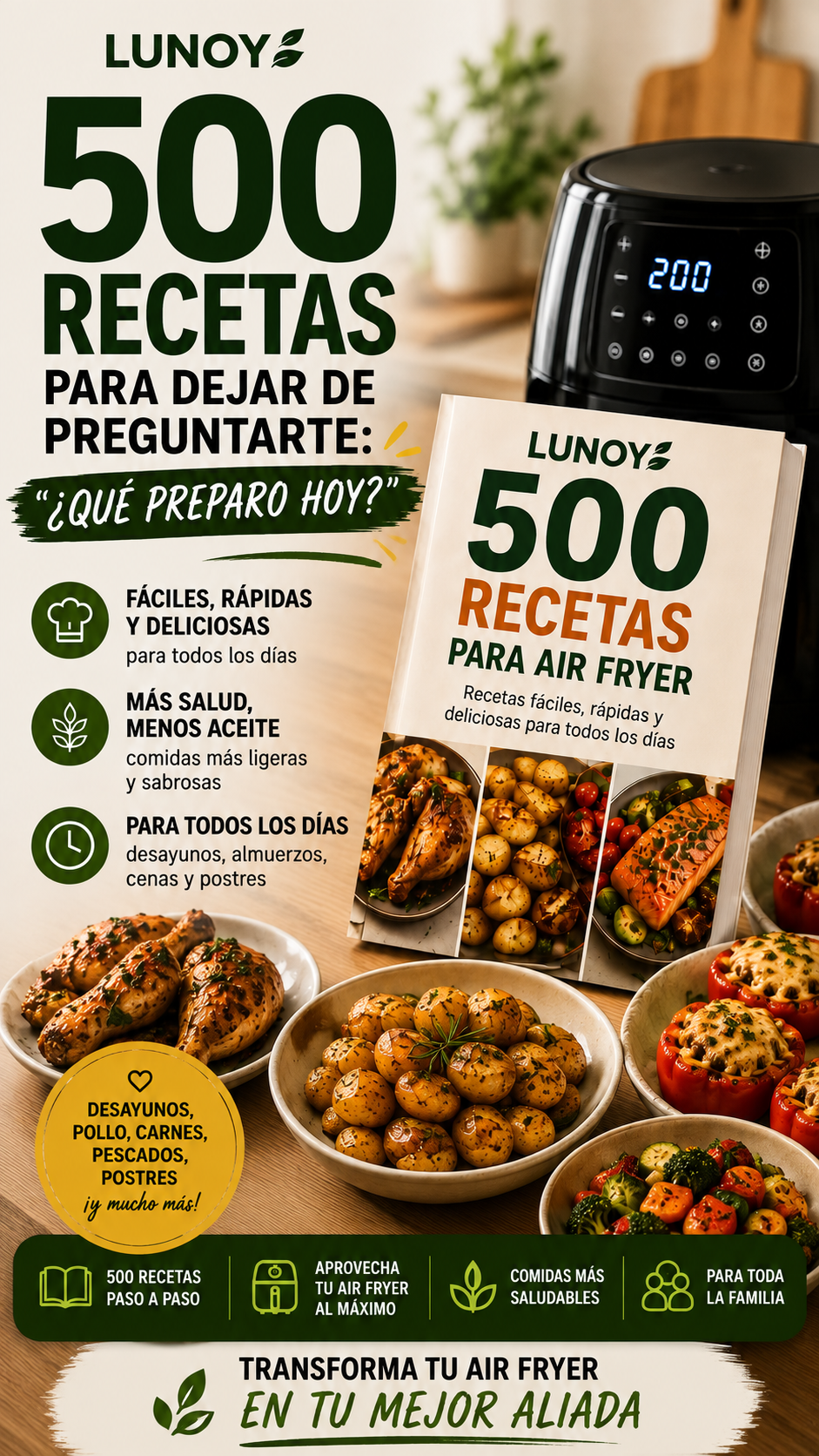 LUNOY Facebook ad: 500 recetas para sacarle más provecho a tu Air Fryer