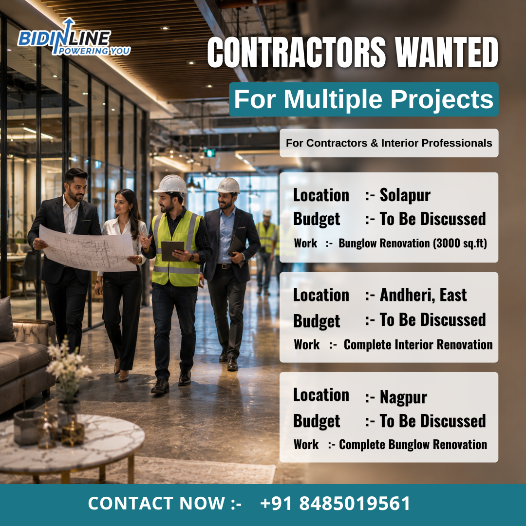 Bidinline India Facebook ad: Contractors Needed for Active Projects
