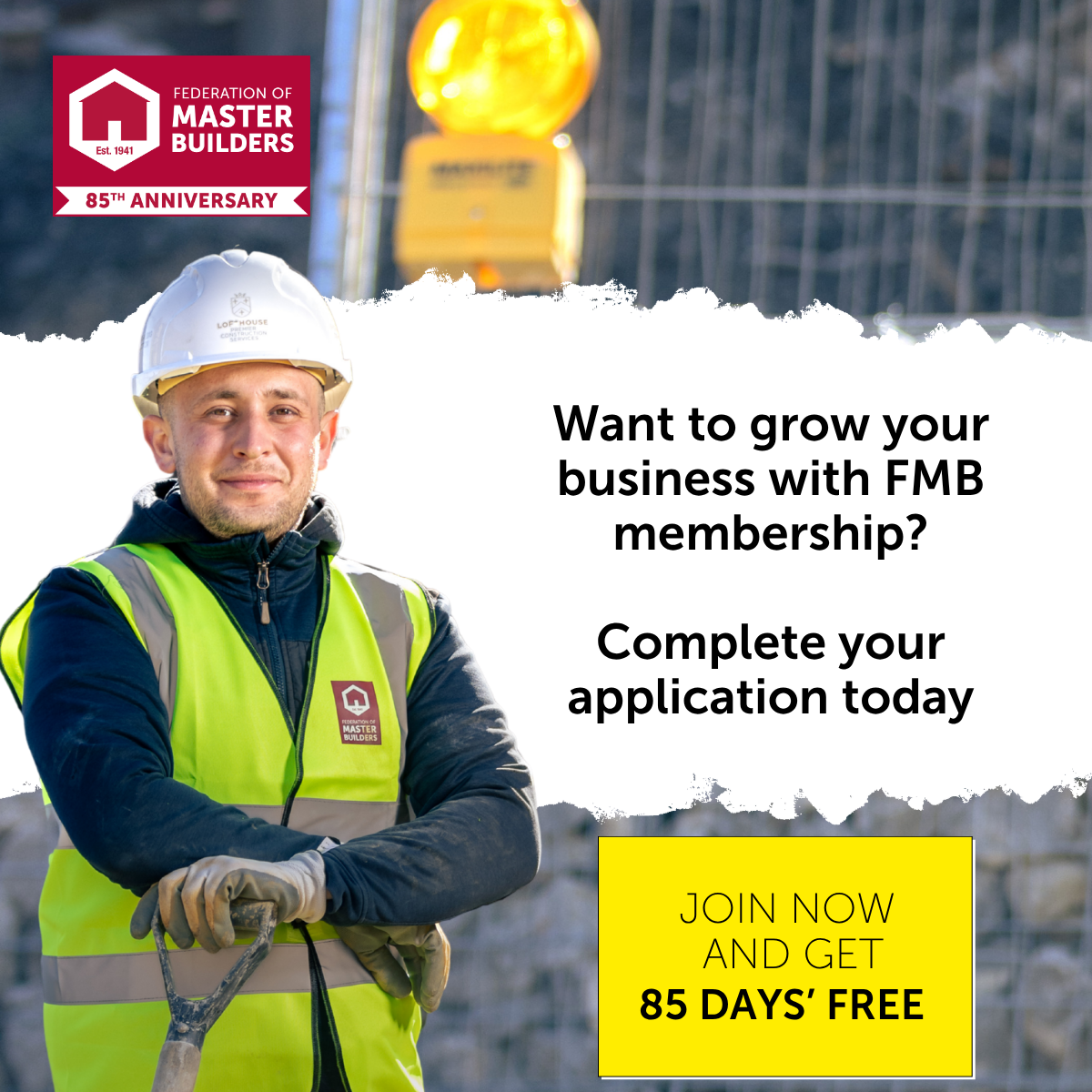 Federation of Master Builders Facebook ad: Join Now & Get 85 Days Free