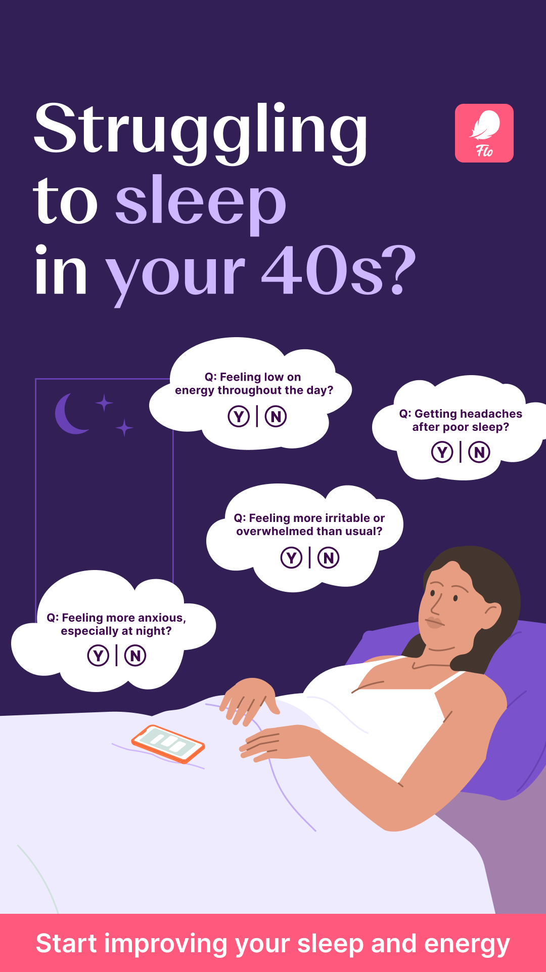 Flo Health App Facebook ad: Try Flo and never look back
