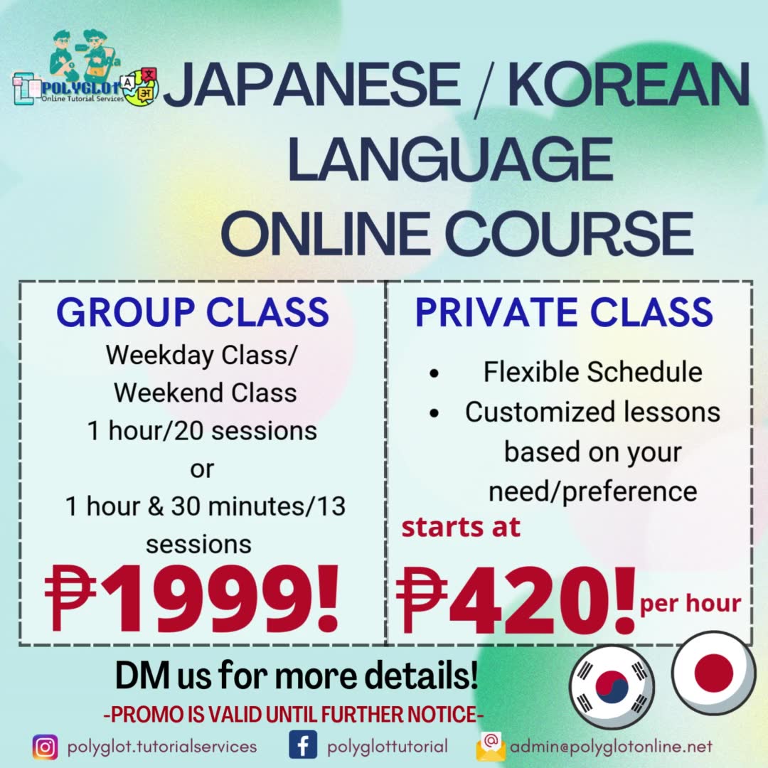 Polyglot Online Tutorial Services Facebook ad: Ready to speak Korean or Japanese like a…