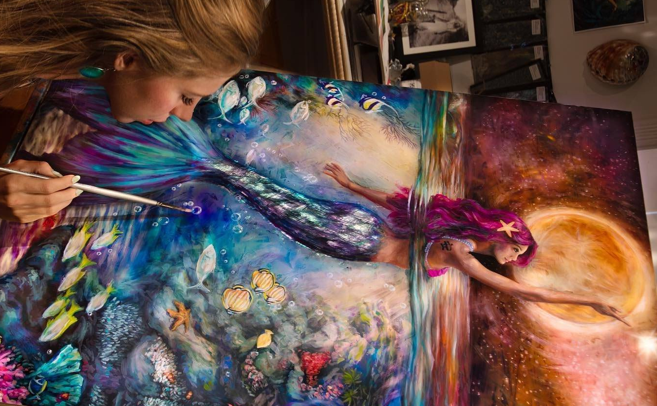 Lindsay Rapp Gallery Facebook ad: Artist Lindsay Rapp paints seascapes and oceanic inspired…