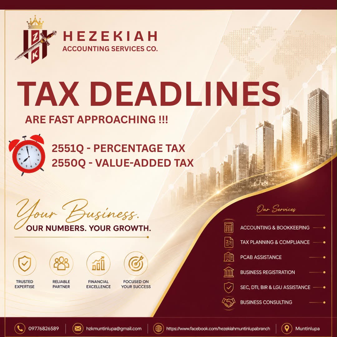 Hezekiah Accounting Services Co. - Muntinlupa Branch Facebook ad: 𝑫𝒐𝒏'𝒕 𝑾𝒂𝒊𝒕 𝑼𝒏𝒕𝒊𝒍 𝒕𝒉𝒆 𝑳𝒂𝒔𝒕 𝑴𝒊𝒏𝒖𝒕𝒆!