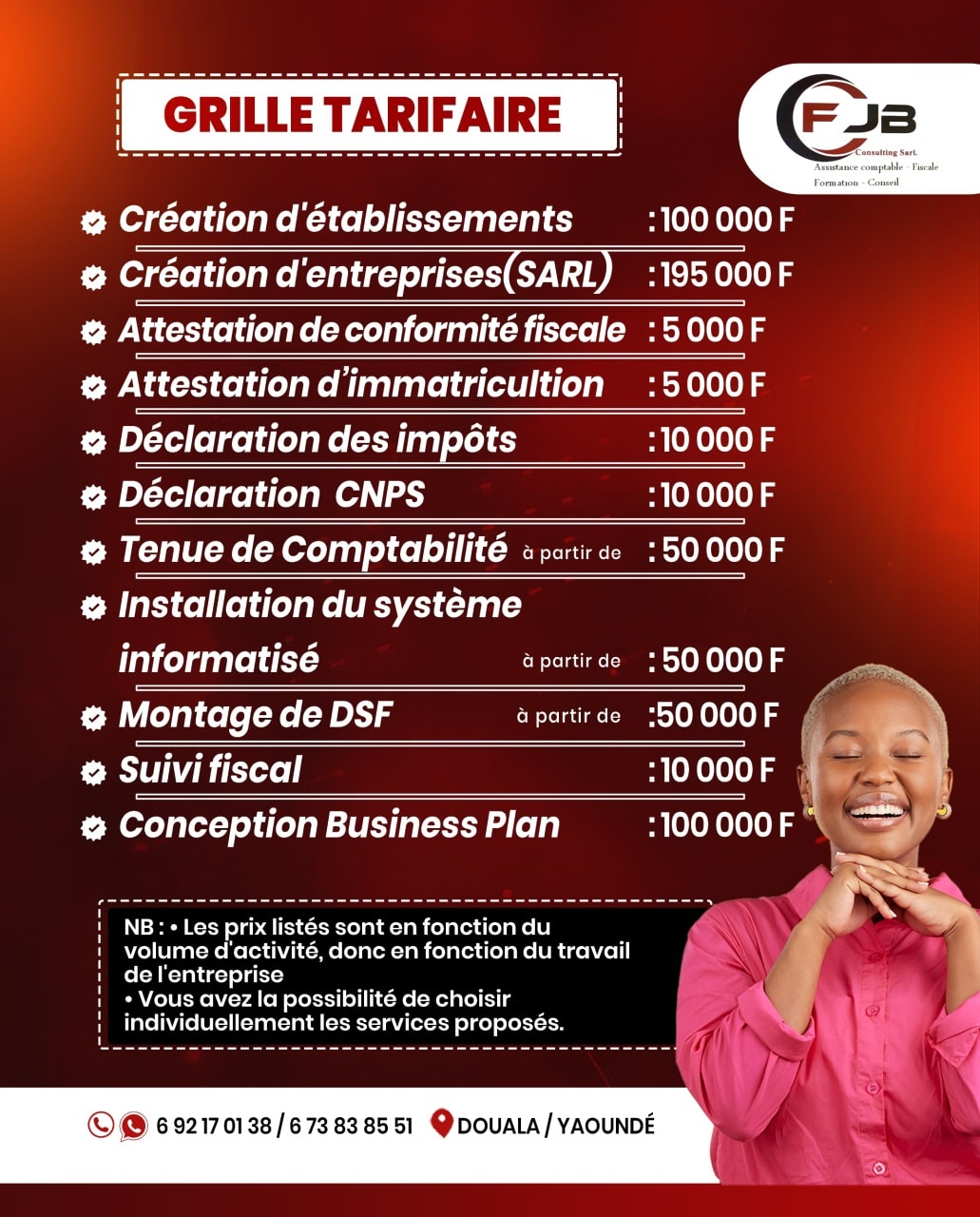Tchemogho Fossi Blaise Facebook ad: Découvrez la Grille Tarifaire Officielle de FJB Consulting…