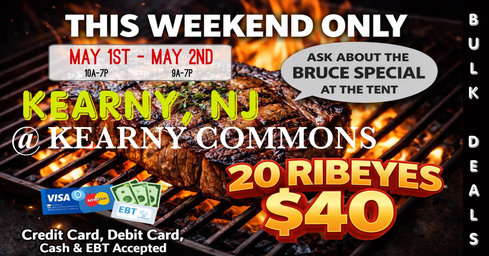 Essential Foods Direct Facebook ad: GRAND OPENING: 20 RIBEYES $40 / HUGE TRUCKLOAD MEAT SALE…