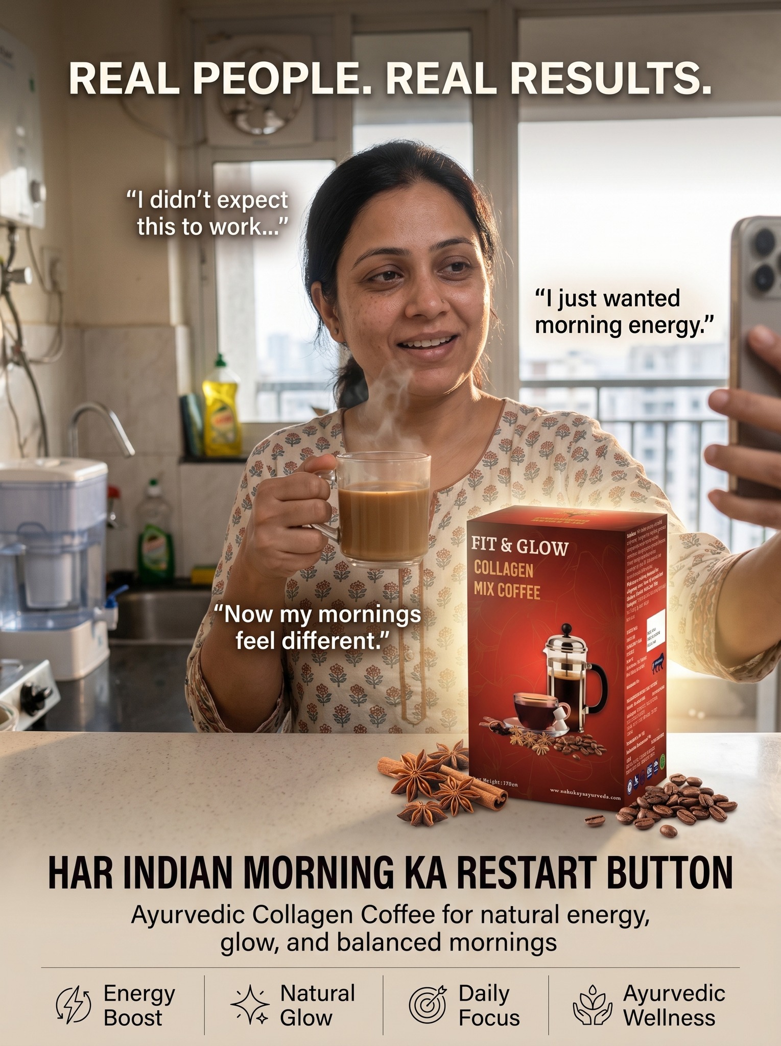 Natural Cares Facebook ad: YOUR SKIN CARE NOW COMES IN A COFFEE…