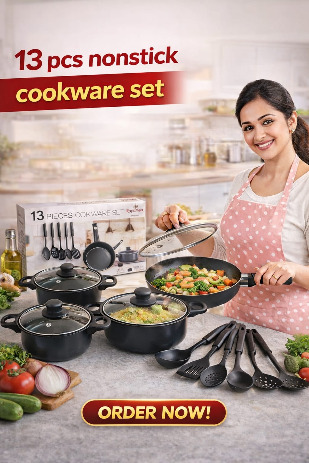 BK Enterprises - Importers & Distributors Facebook ad: 3250/= 13 Pcs Non-Stick Cookware Set අඩුම මිලට අපෙන්ම පමනයි.