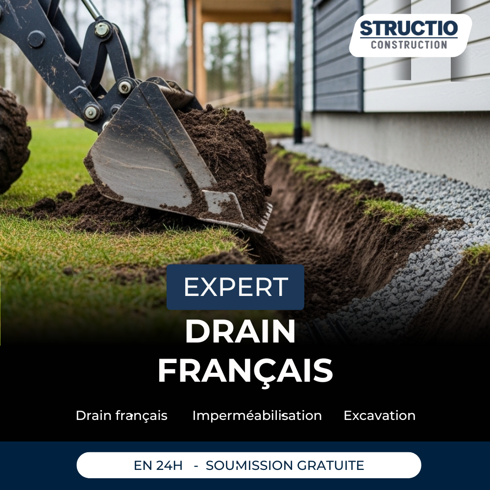 Structio Construction Facebook ad: Drain français livré à temps… ou ON PAYE L’EXTRA