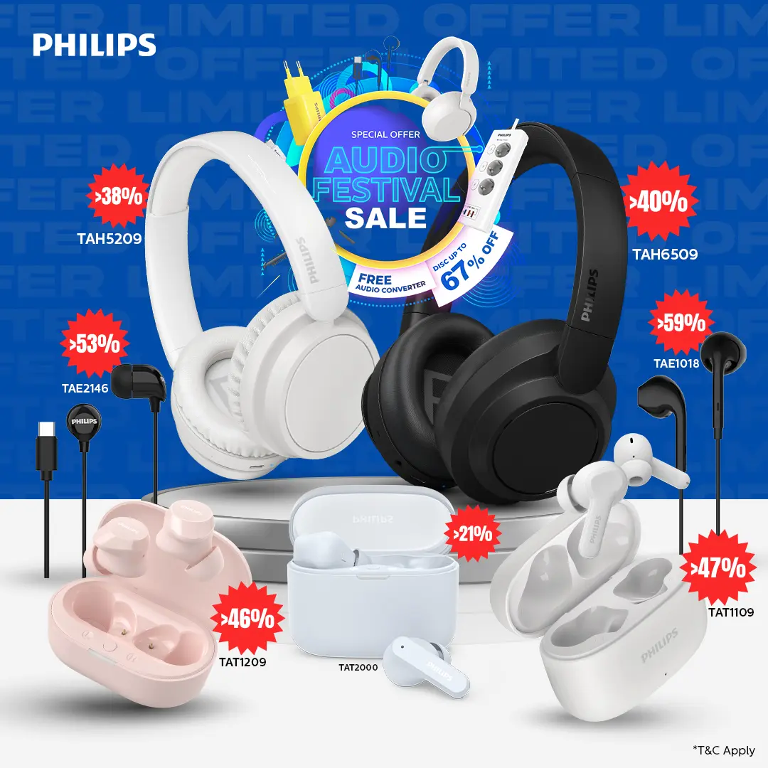 Philips Audio & Lifestyle Gadget Facebook ad: Dapatkan Promo FREE Pouch & Audio Converter