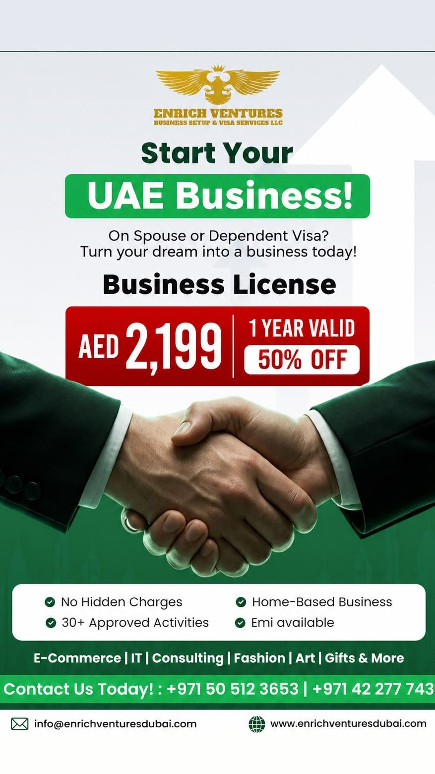 Enrich Ventures Business Setup Services LLC Facebook ad: Start Your UAE Business from AED 2,199