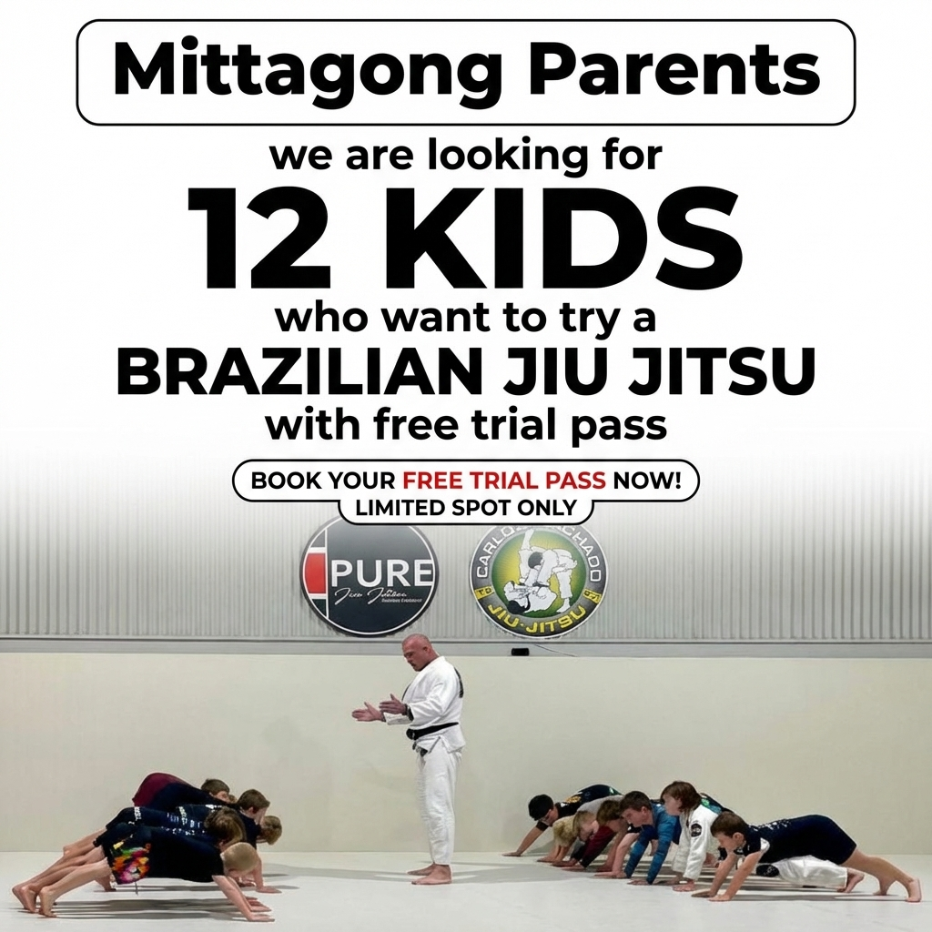 Pure Jiu Jitsu Southern Highlands Facebook ad: FREE BJJ TRIAL PASS for KIDS