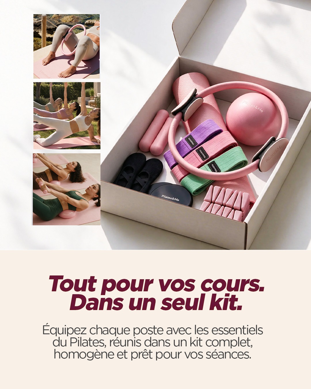 Pilates&Me France Facebook ad: Kit Pilates 8 essentiels à 157€HT