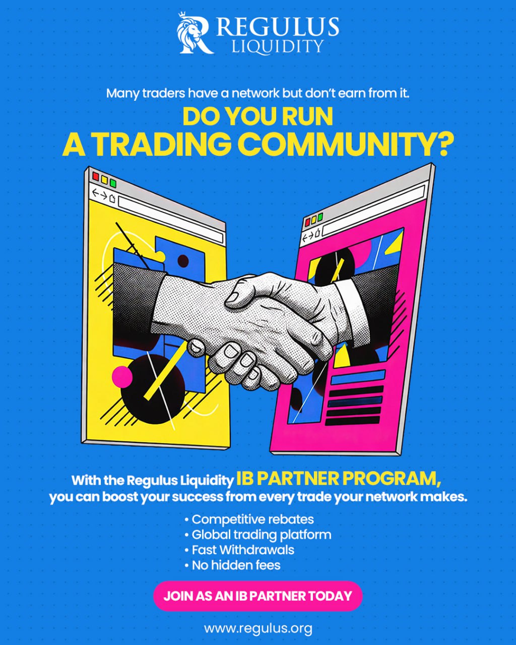 Regulus Liquidity Facebook ad: Use the Regulus Liquidity IB program to turn your network…