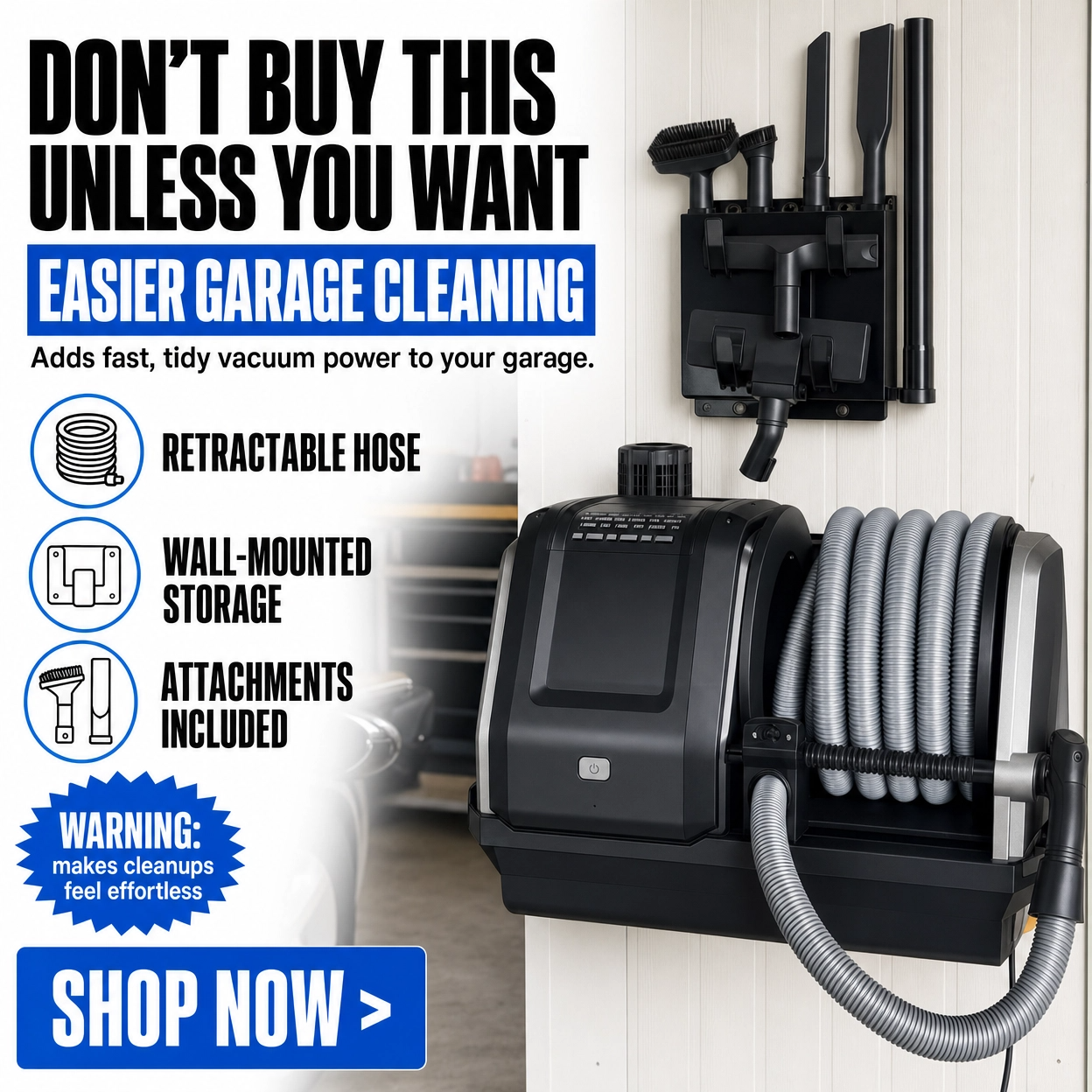 Connect Flooring Facebook ad: The Vacuum Every Garage Needs!