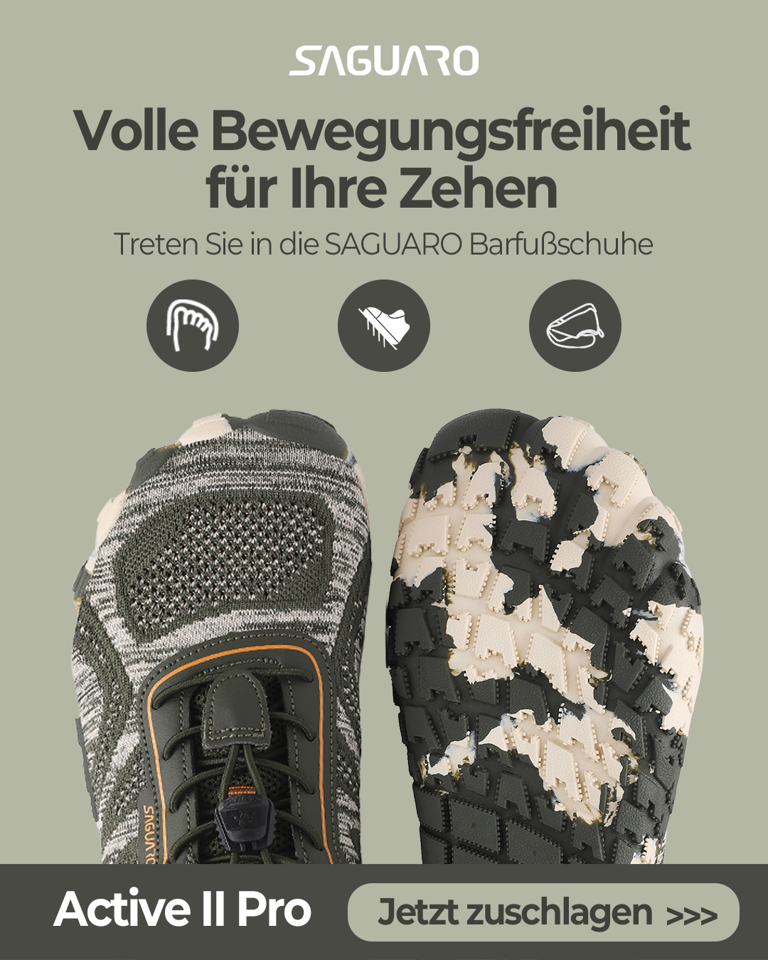 Saguaro De Facebook ad: Volle Bewegungsfreiheit für deine Zehen
