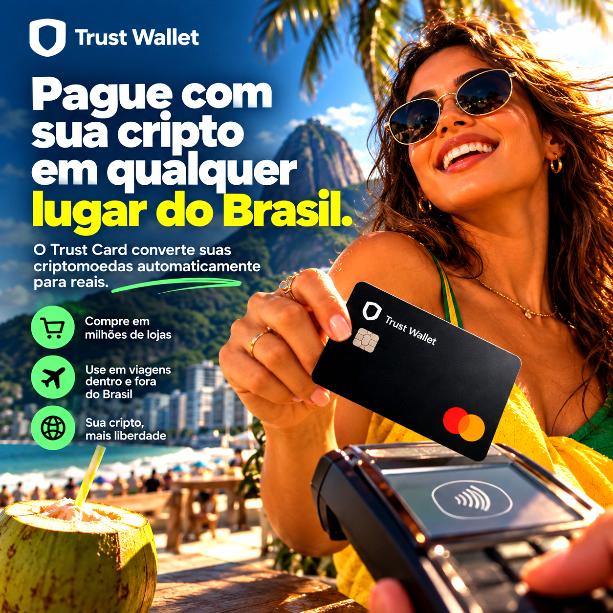 Penguii's Are Flightless Facebook ad: Sua cripto. Seu cartão. Sua liberdade.