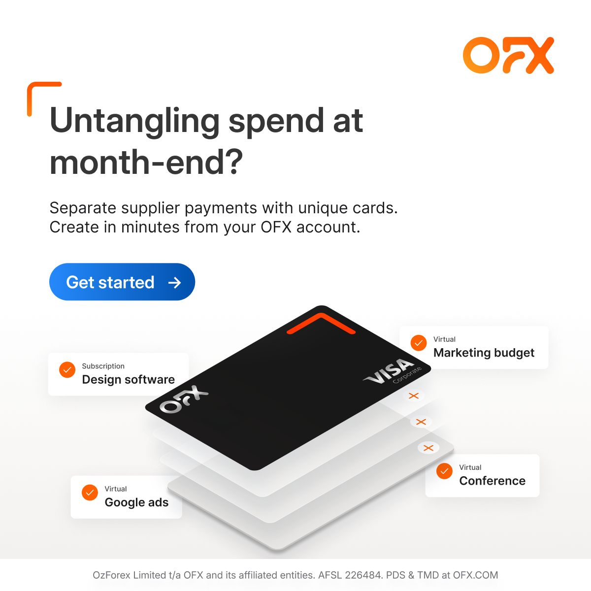 OFX Facebook ad: Stop billing surprises before they start.