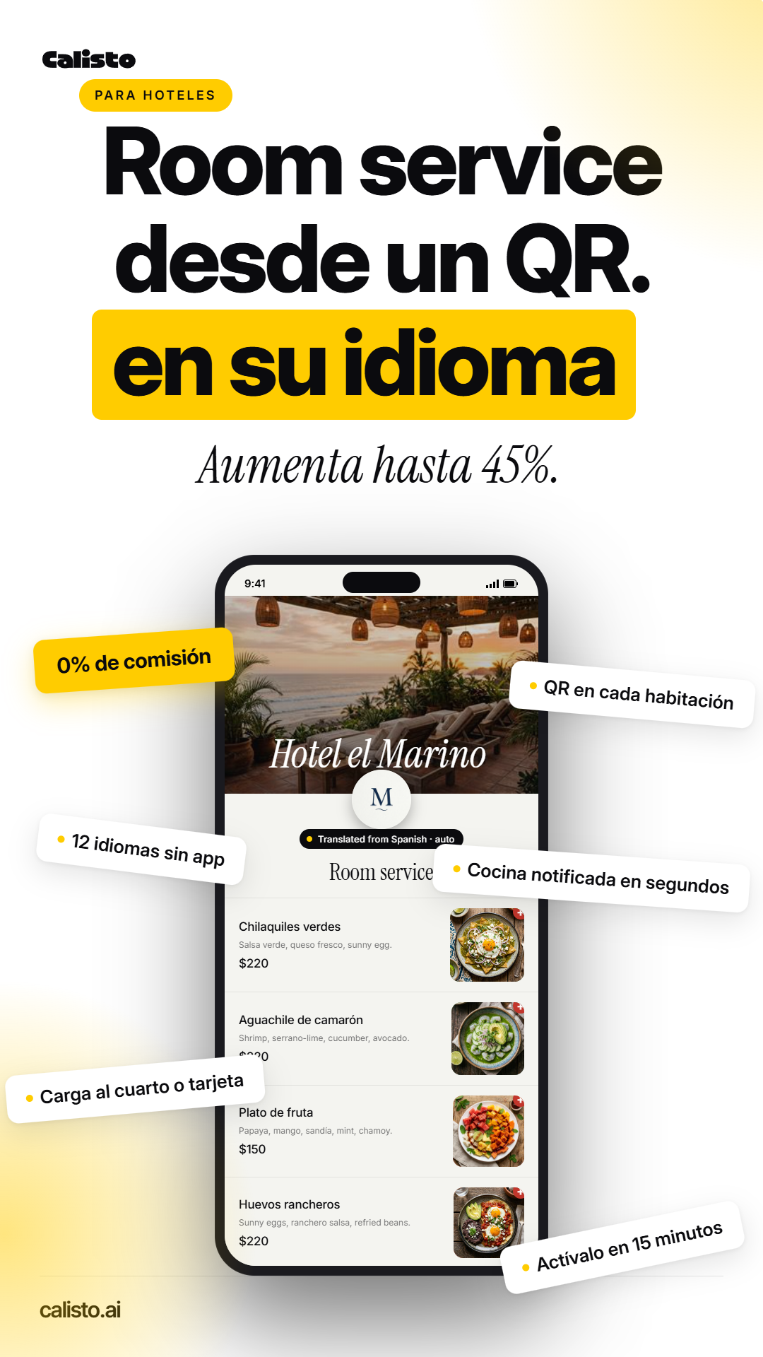 Calisto menu digital Facebook ad: Tu hotel puede estar listo o seguir perdiendo huéspedes…