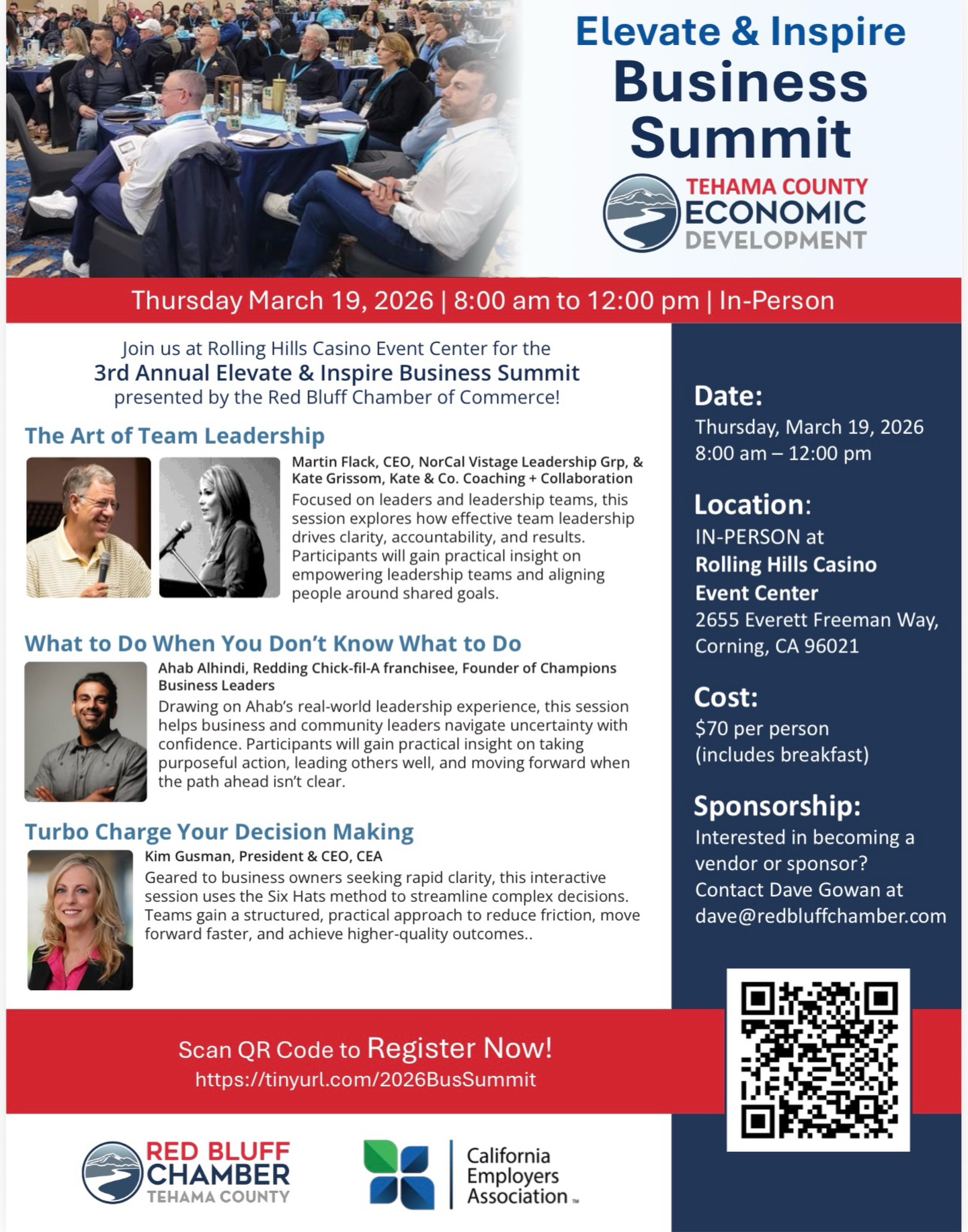 Red Bluff-Tehama County Chamber of Commerce Facebook ad: Elevate & Inspire Business Summit