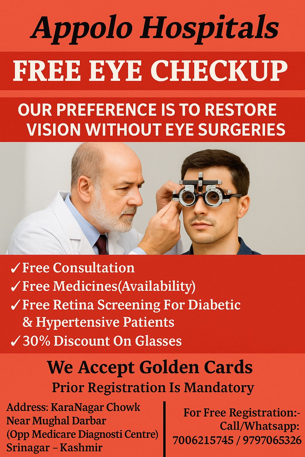 Appolo Eye Care Facebook ad: FREE EYE CHECKUP