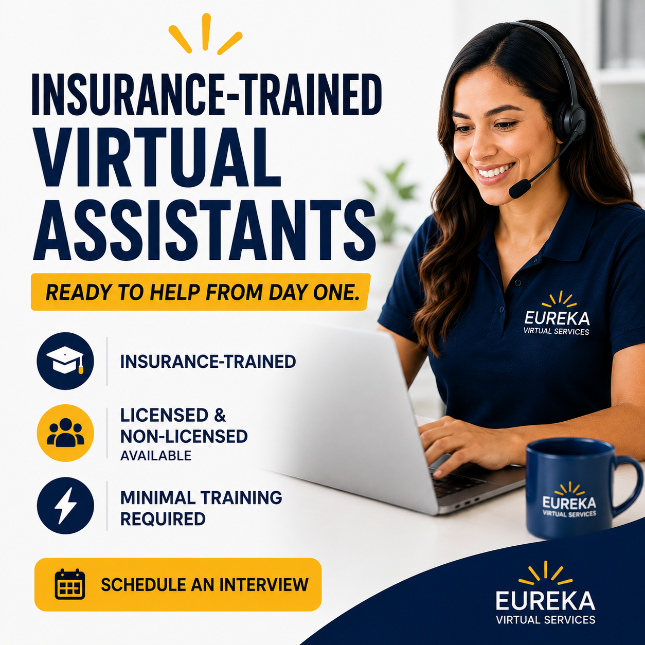 Eureka Virtual Services Facebook ad: Interview a Virtual Assistant Today