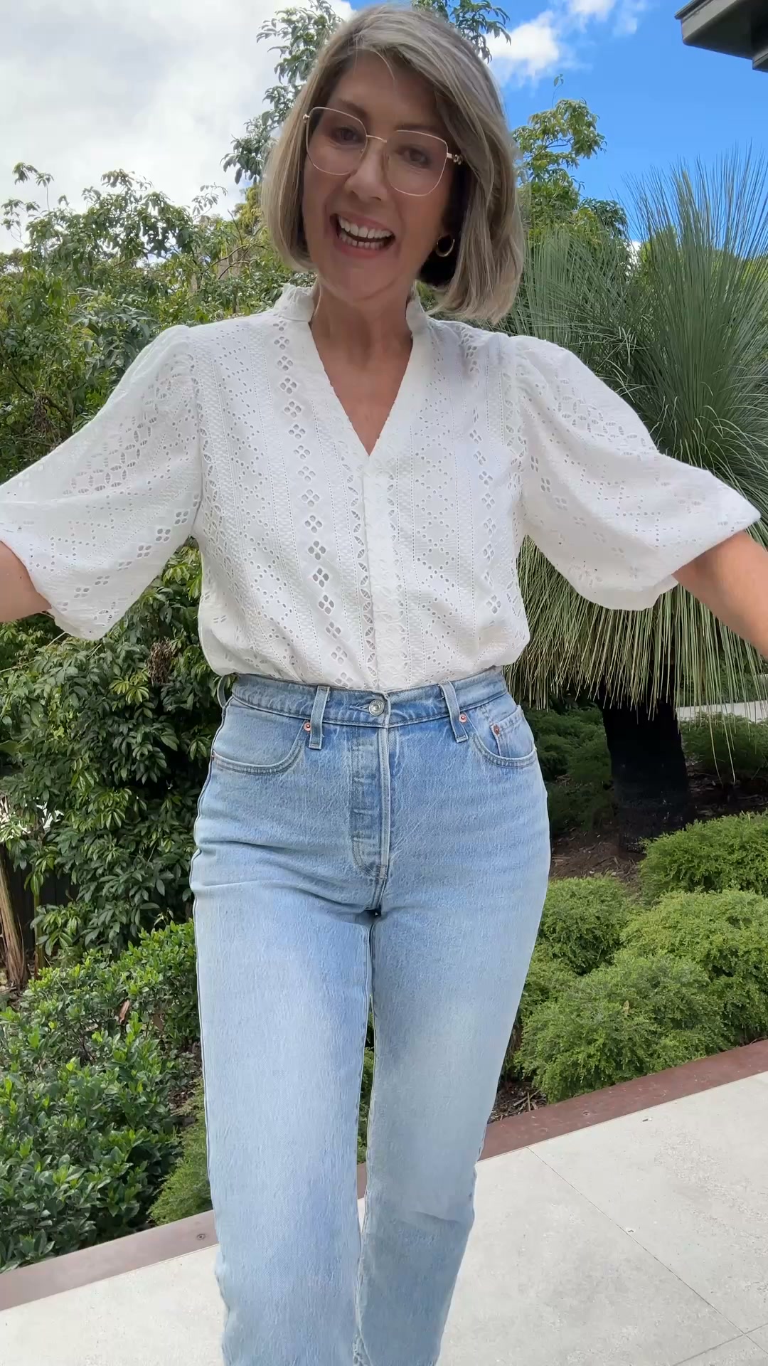 Blue Illusion Facebook ad: Broderie Puff Sleeve Shirt - Cream