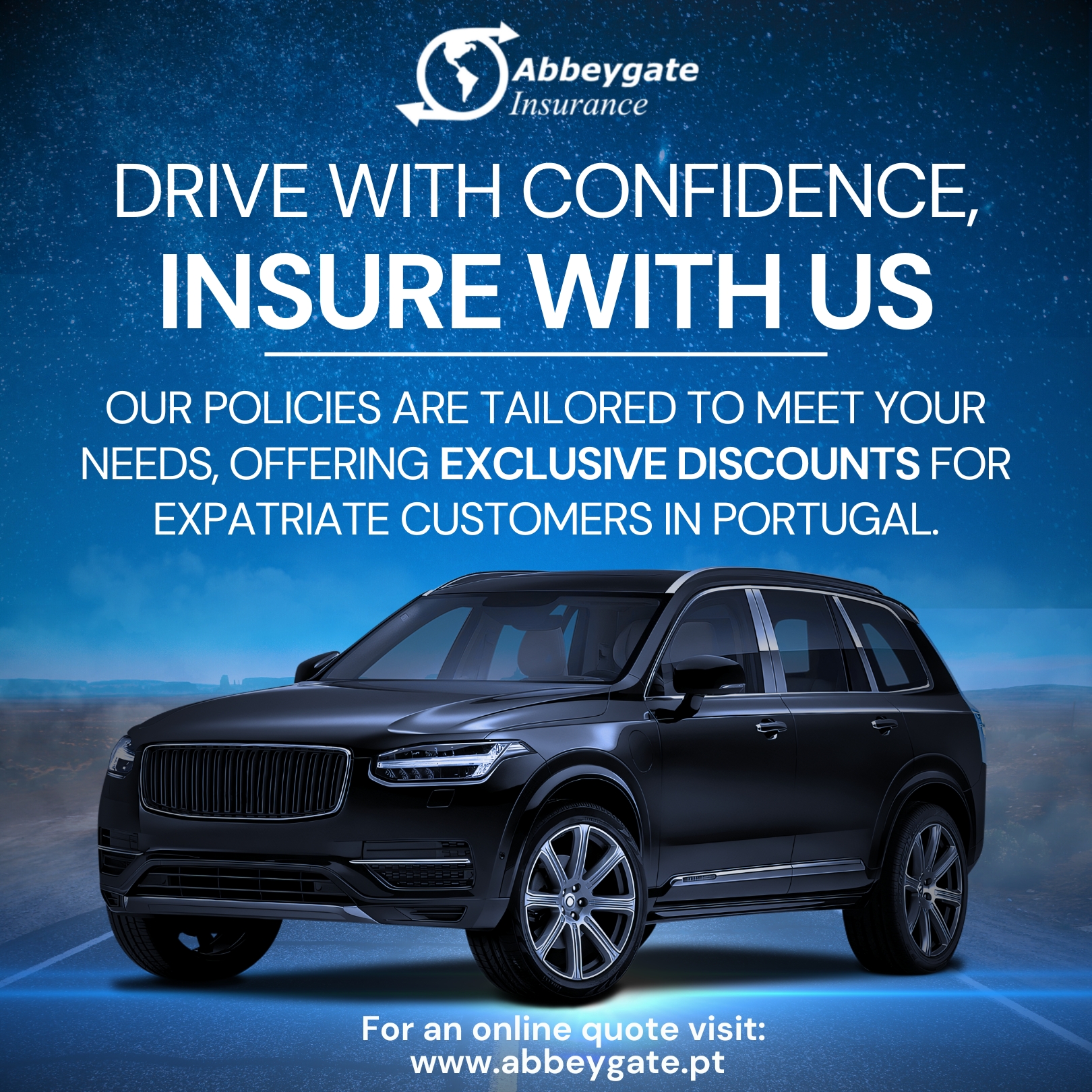 Abbeygate Insurance Portugal Facebook ad: Car insurance made simple for expats in Portugal.