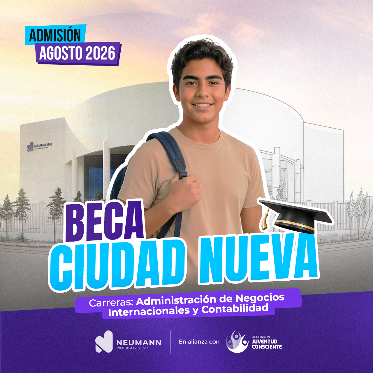 Neumann Business School Facebook ad: Beca Ciudad Nueva: ¡Postula hoy!