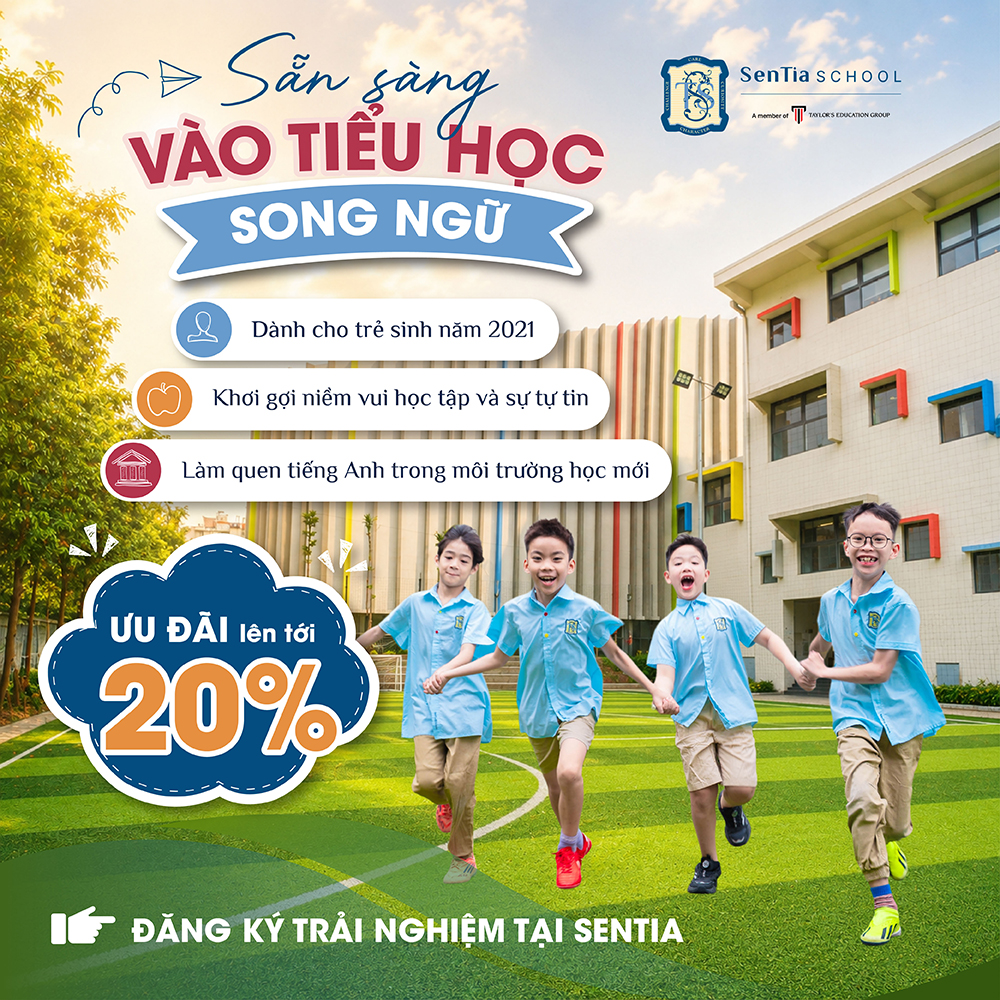 SenTia School Facebook ad: VÀO TIỂU HỌC SONG NGỮ ƯU ĐÃI LÊN ĐẾN 20%