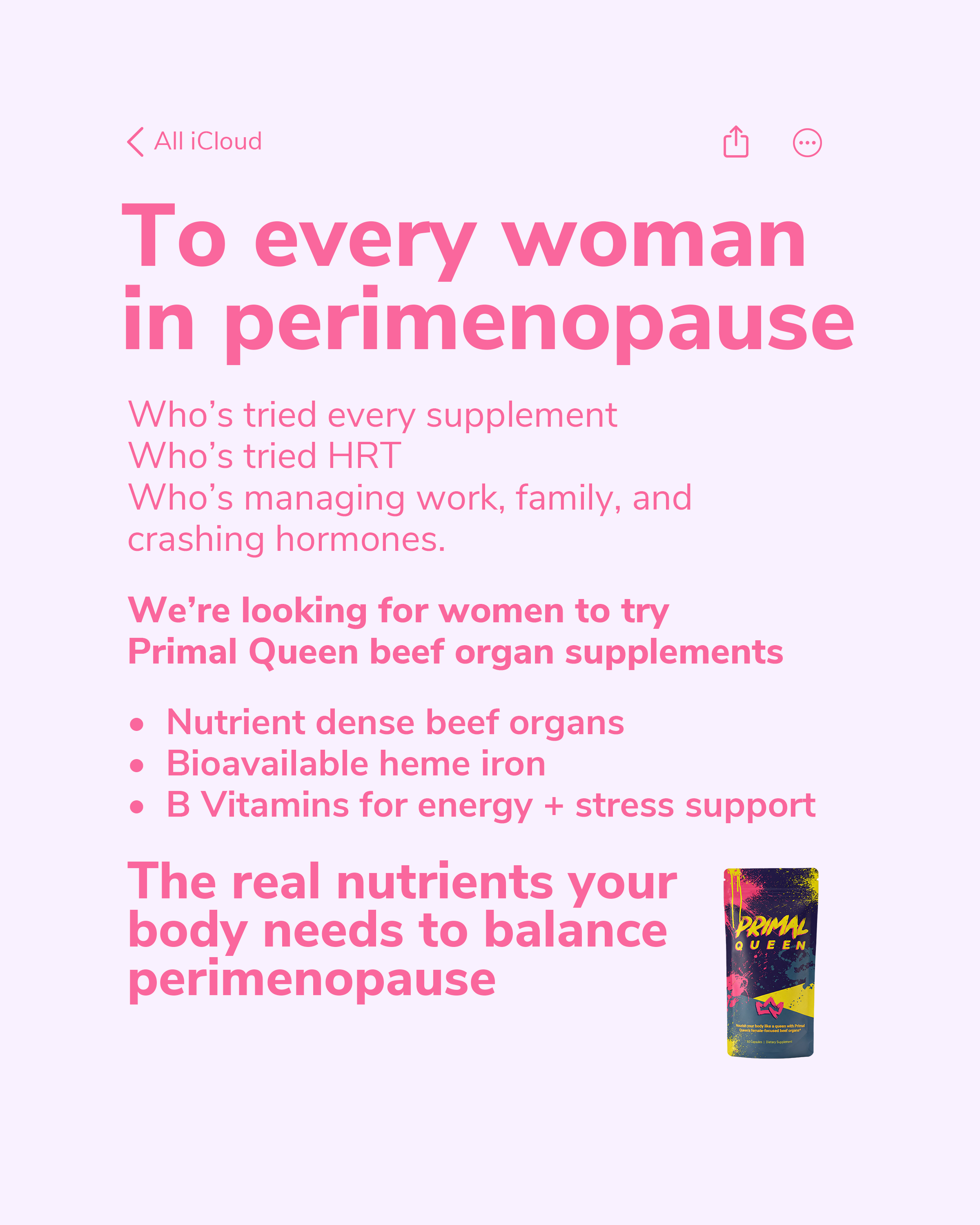 Primal Queen Facebook ad