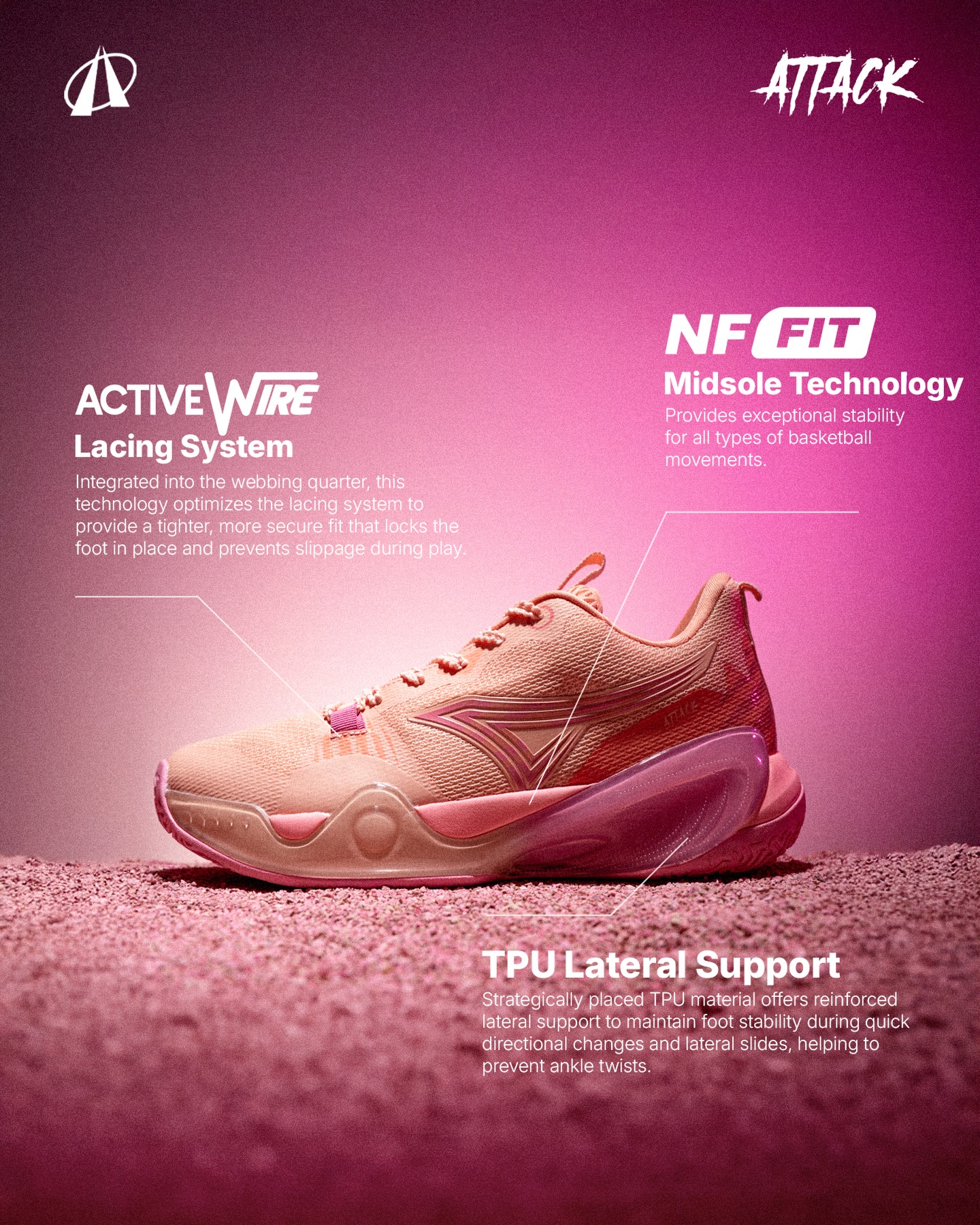 Ardiles Basketball Performance Facebook ad: Attack, balance between comfort, control, and confidence.
