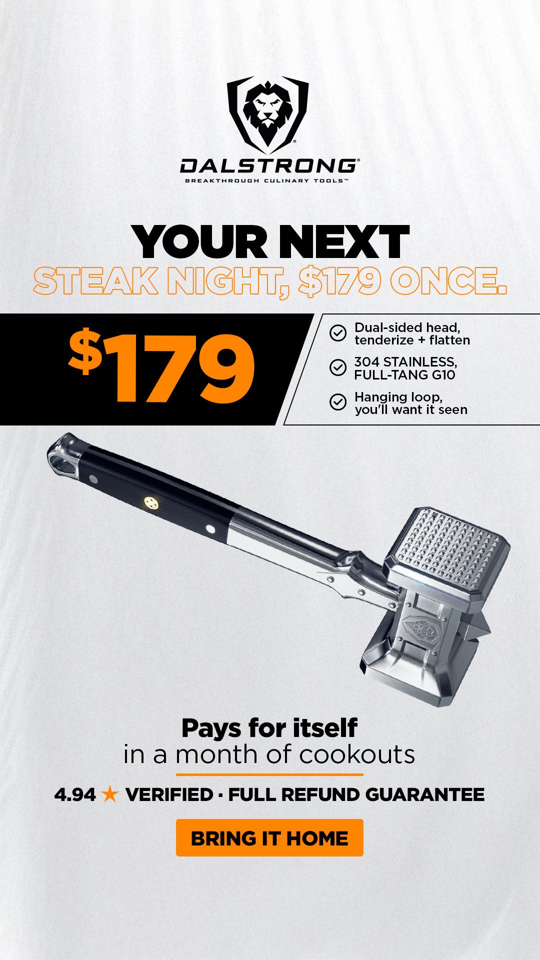 Dalstrong Facebook ad: Meat Tenderizer 15 | Dual Sided, Heavy Duty & Extra-Large…