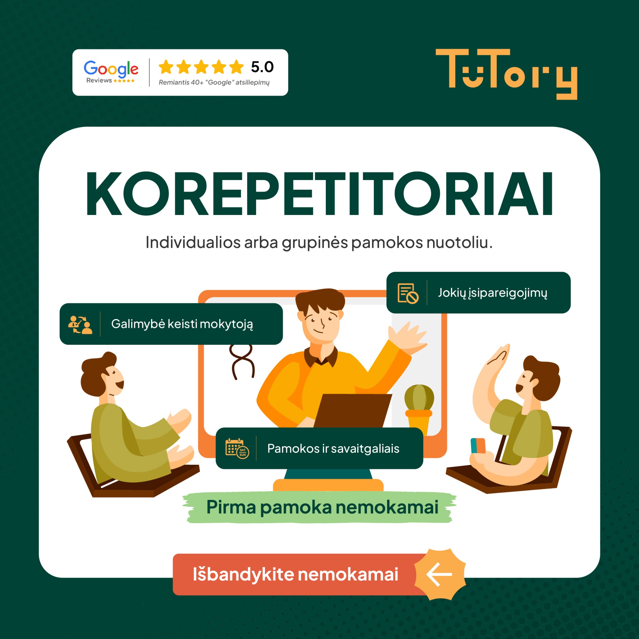 Tutory.lt Facebook ad: Korepetitoriai