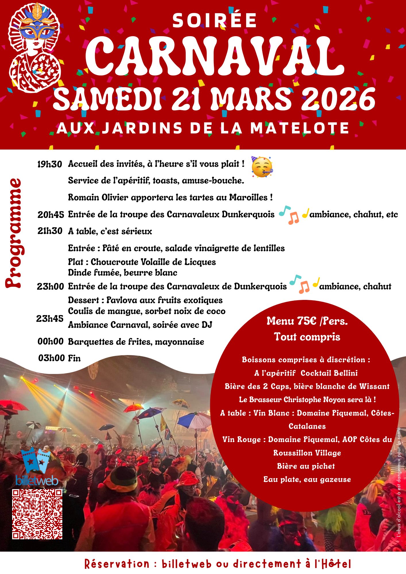 La Matelote Facebook ad: Tickets: Soirée Carnaval Les jardins de la Matelote