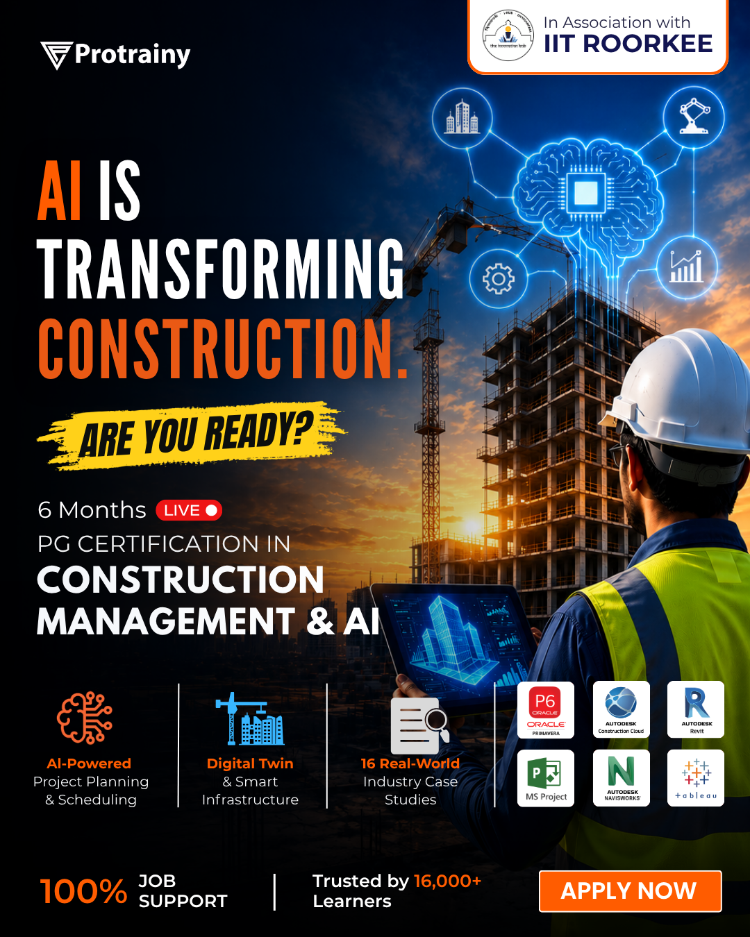 Protrainy Facebook ad: Master Construction Management & AI