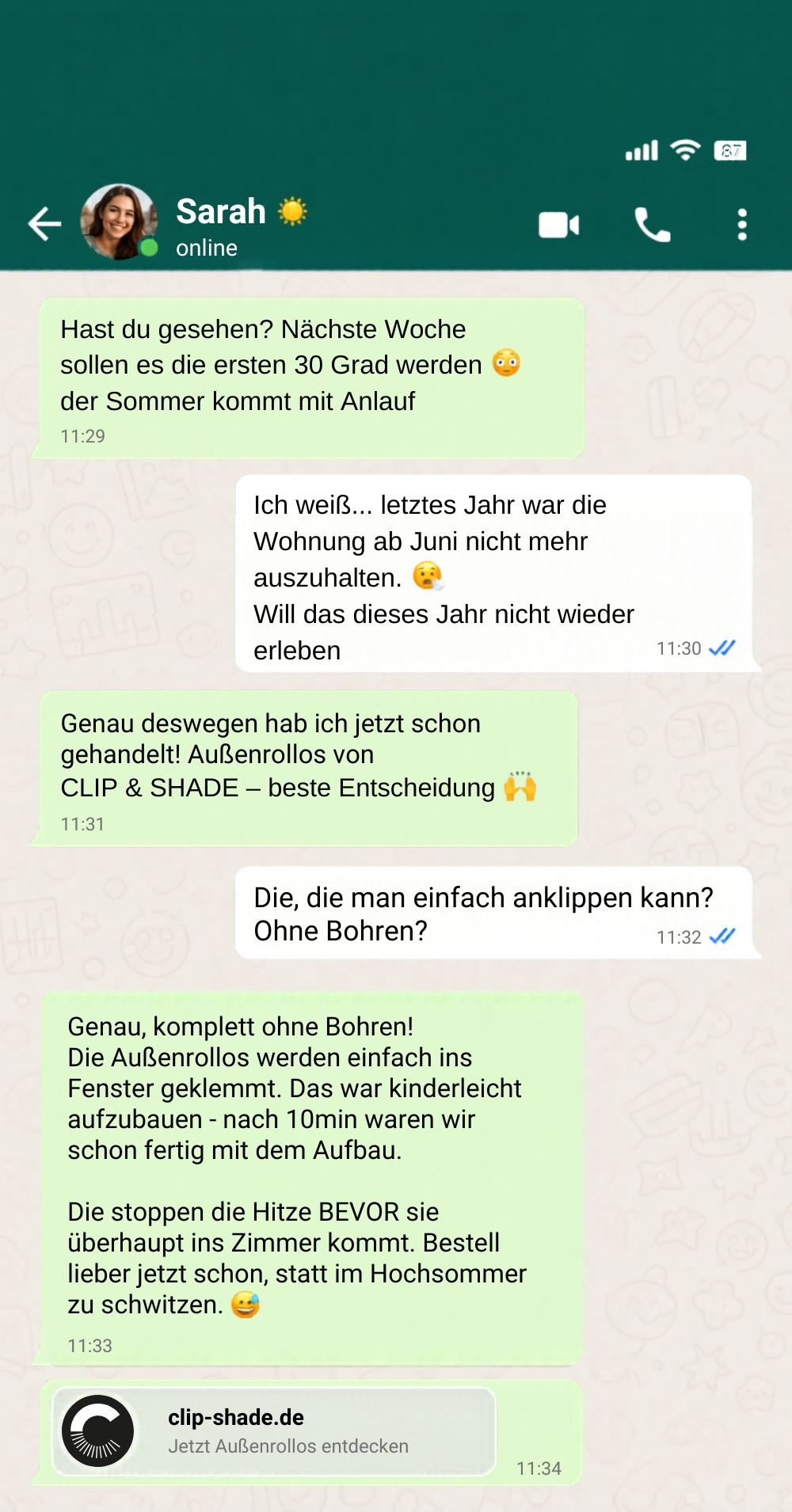 CLIP & SHADE Facebook ad: Erster Hitzewelle voraus? Jetzt vorsorgen.