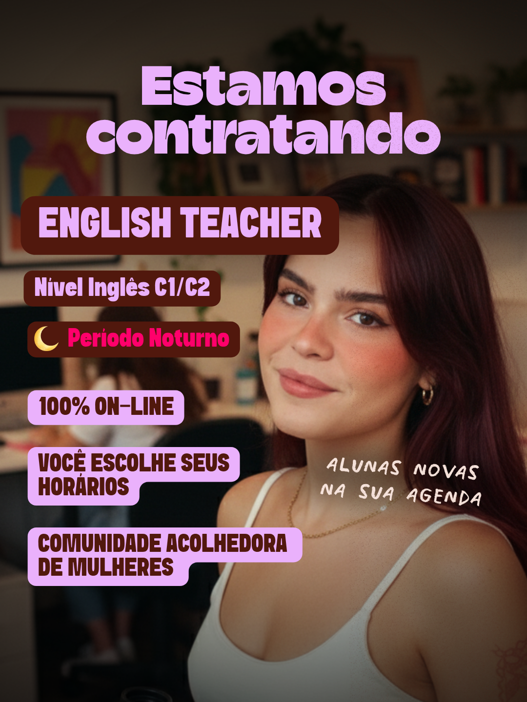 Solar English Facebook ad: Girl, Pare de adiar o seu Home Office!