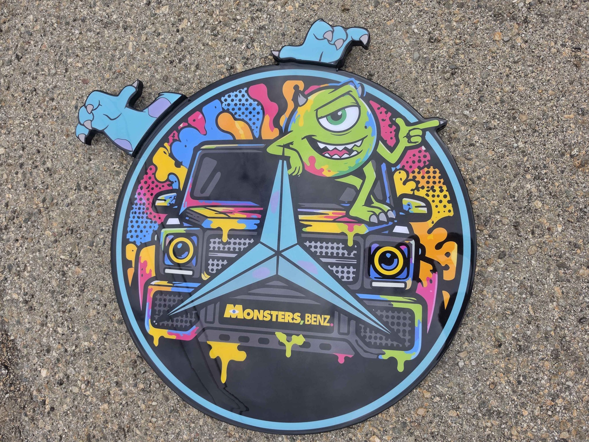 Samantha Aguilar Facebook ad: Mercedes G Wagon Monsters Inc. Wooden Garage Sign, 2ft
