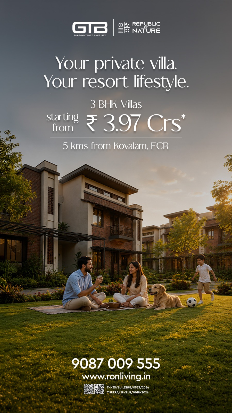 Republic of Nature - GTB Developers Facebook ad: Luxury 3 BHK Villas from ₹3.97 Cr