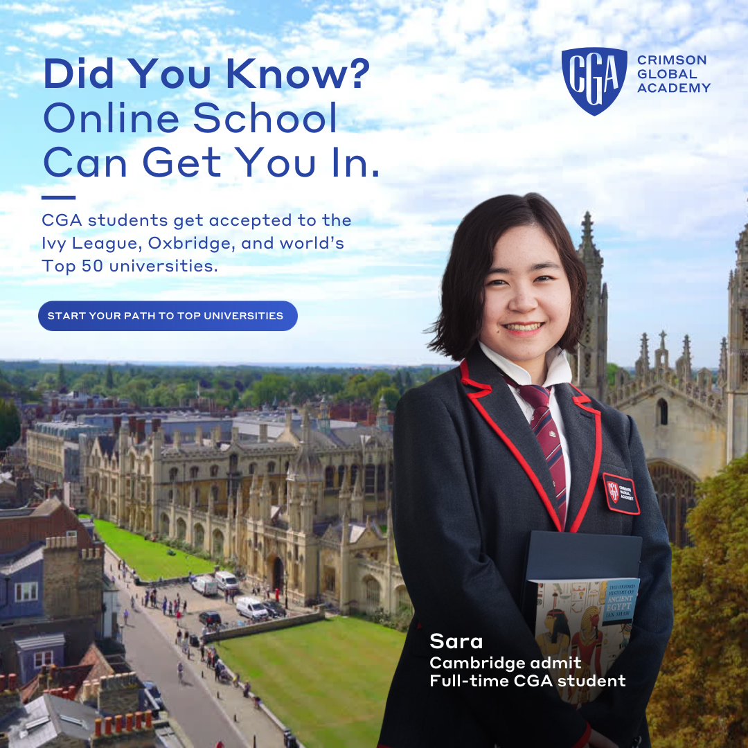 Crimson Global Academy Facebook ad: University Admissions Support from Grade 9 Onwards