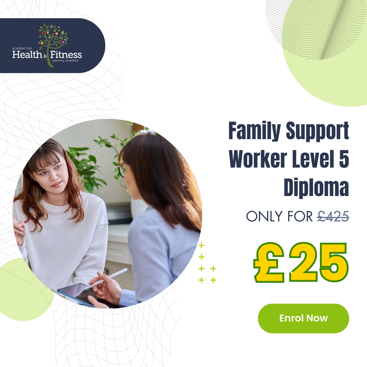 Academy For Health & Fitness Facebook ad: Family Support Worker Level 5 Diploma