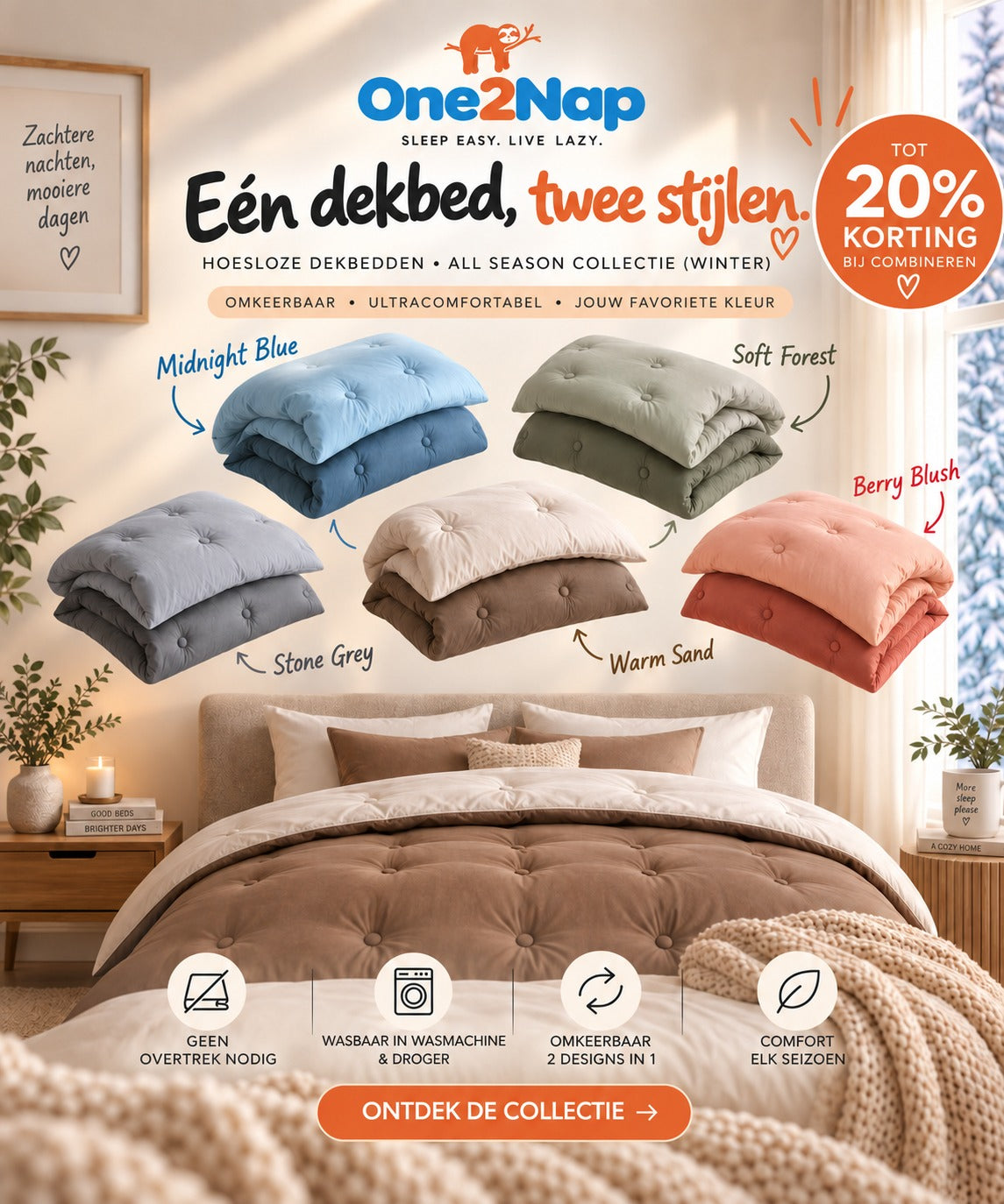 One2Nap Facebook ad: Eén dekbed, twee stijlen