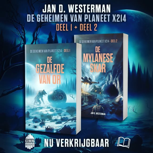 Iceberg Books Facebook ad: Uitgeverij van Nederlandstalige science fiction boeken.